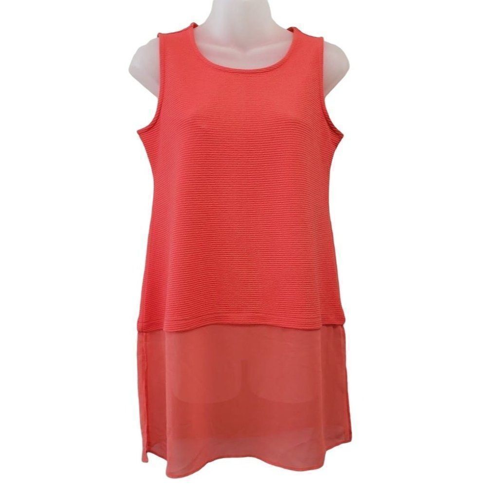 Alfani Petite Tunic Top‎ Women's Petite PXL Coral Pink Orange Layered-Look NEW